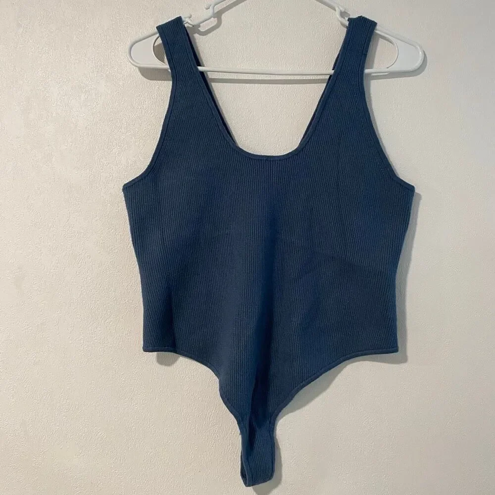 Victoria’s Secret Ribbed Bodysuit XXL Blue Sleeveless Scoop Neck Y2K